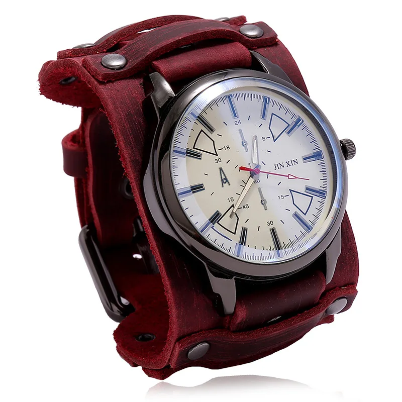 Montre Quartz Homme Cuir Large - Bracelet Vachette Vintage ou Punk - Image 13