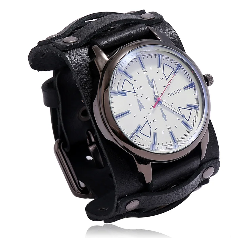 Montre Quartz Homme Cuir Large - Bracelet Vachette Vintage ou Punk - Image 15