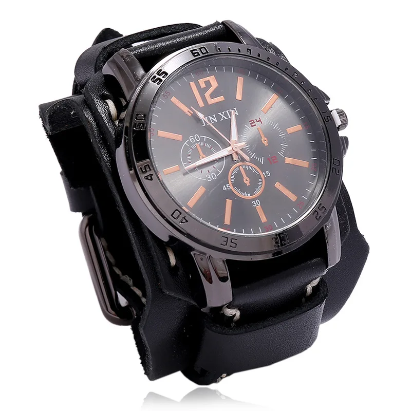 Montre Quartz Homme Cuir Large - Bracelet Vachette Vintage ou Punk - Image 17