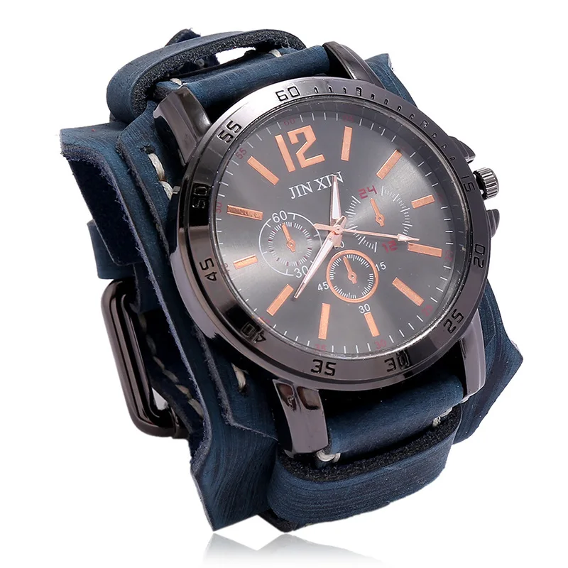 Montre Quartz Homme Cuir Large - Bracelet Vachette Vintage ou Punk - Image 18