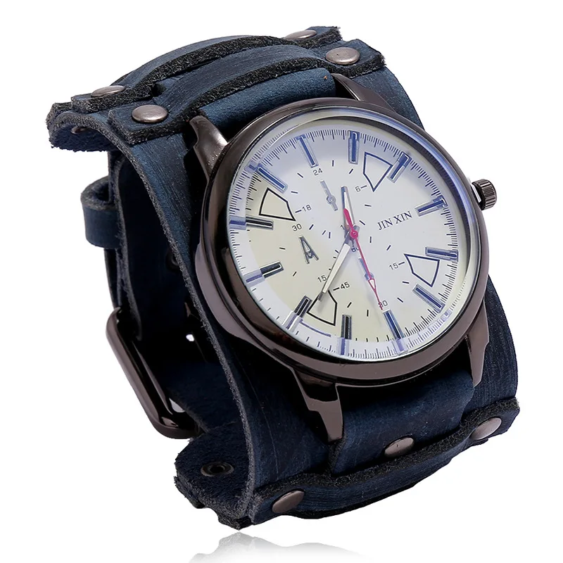 Montre Quartz Homme Cuir Large - Bracelet Vachette Vintage ou Punk - Image 22