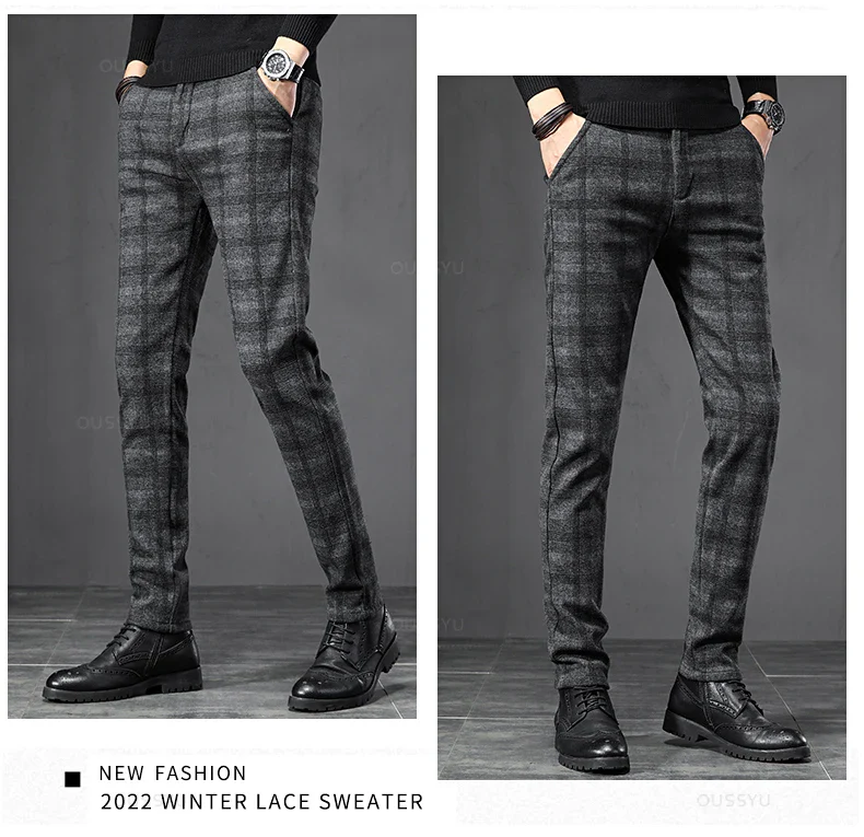 Pantalon Homme à Carreaux - Coupe Slim Stretch Gris ou Marine - Image 10