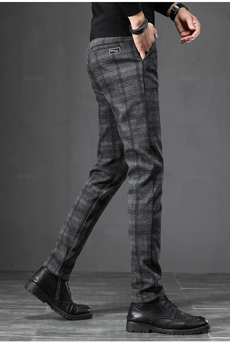 Pantalon Homme à Carreaux - Coupe Slim Stretch Gris ou Marine - Image 11