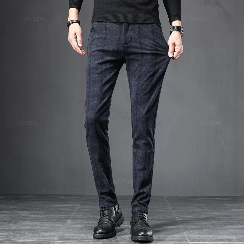 Pantalon Homme à Carreaux - Coupe Slim Stretch Gris ou Marine - Image 2