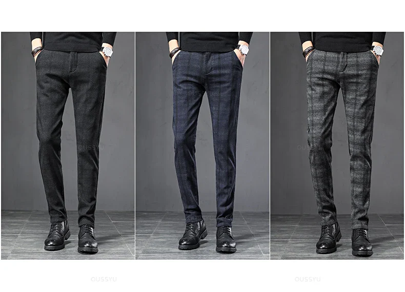 Pantalon Homme à Carreaux - Coupe Slim Stretch Gris ou Marine - Image 5