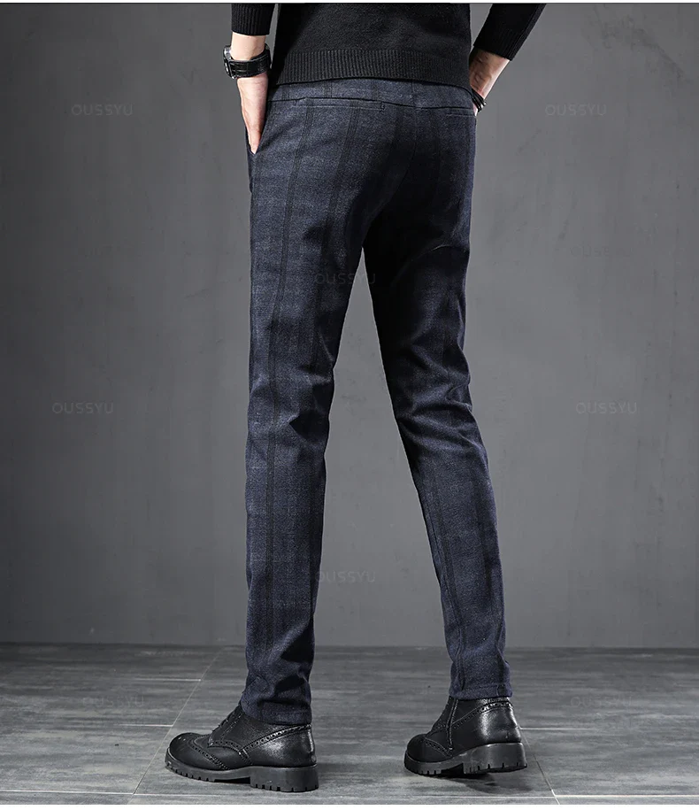 Pantalon Homme à Carreaux - Coupe Slim Stretch Gris ou Marine - Image 8
