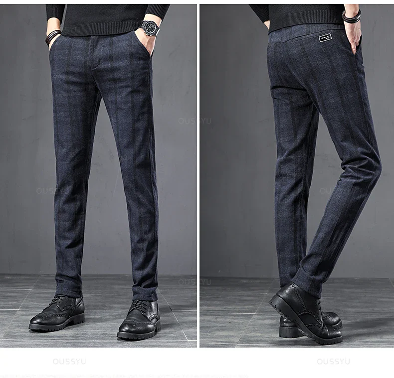 Pantalon Homme à Carreaux - Coupe Slim Stretch Gris ou Marine - Image 9