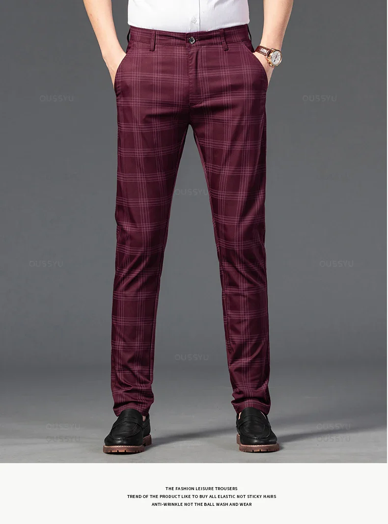 Pantalon Homme à Carreaux Subtils - 7 Coloris dont Vert Armée & Bordeaux - Image 14