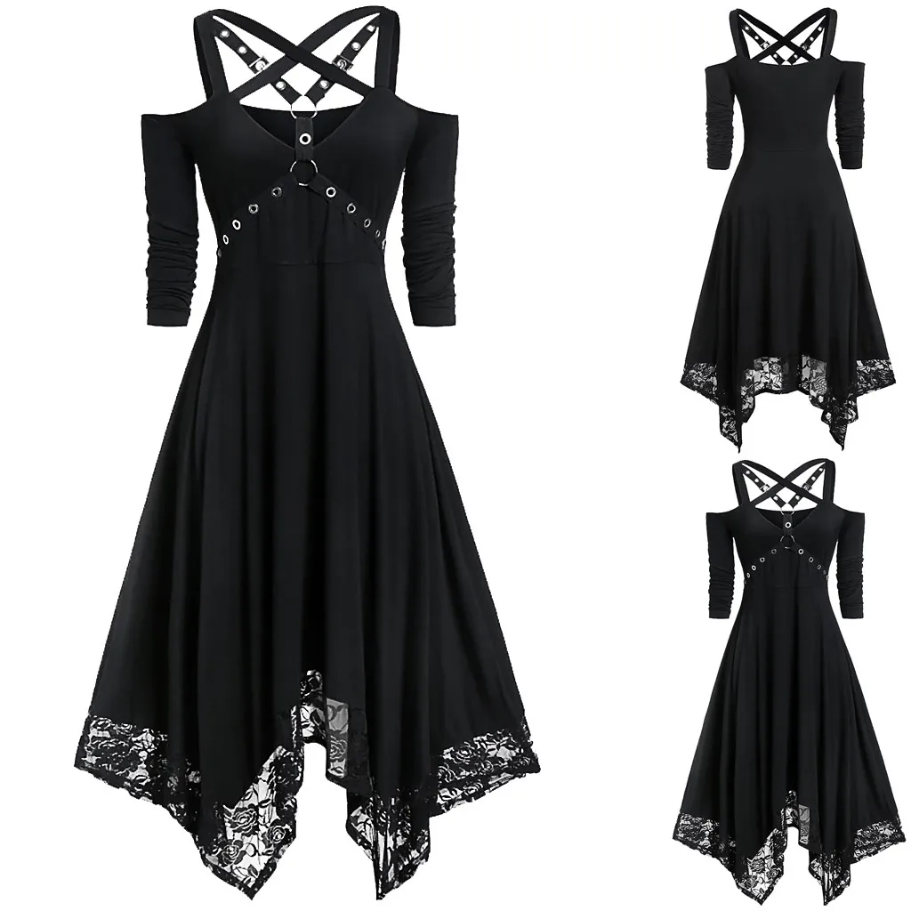 Robe à épaules dénudées gothique — L'élégance en noir - Image 4