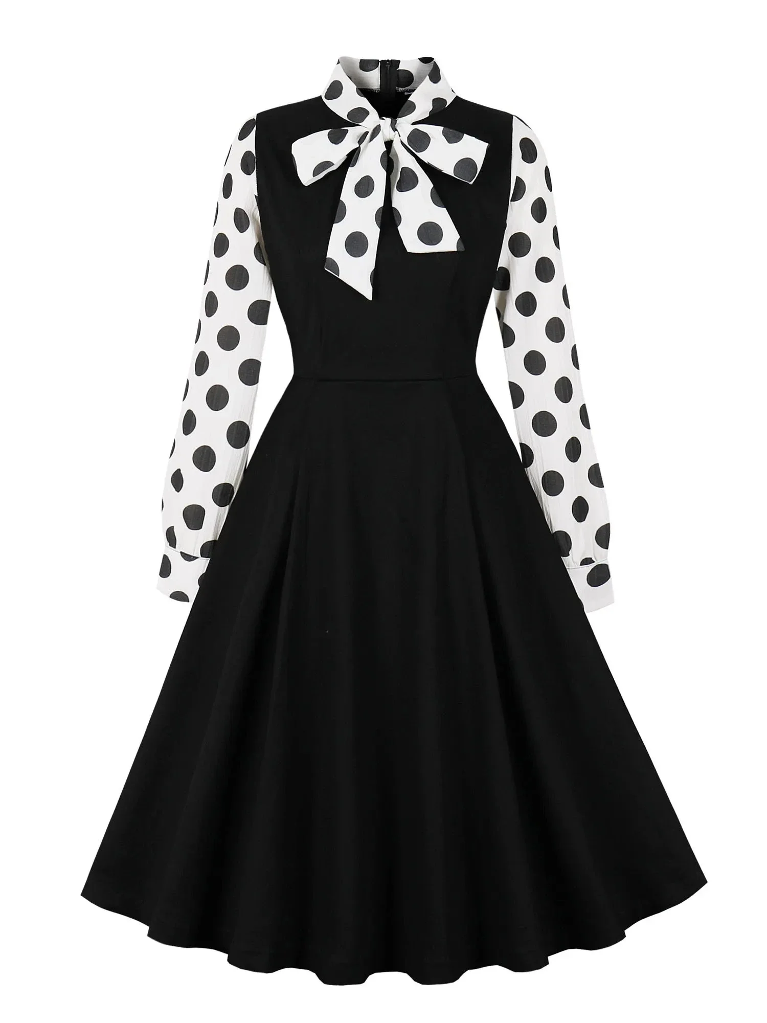 Robe Vintage à Pois Noirs et Blancs