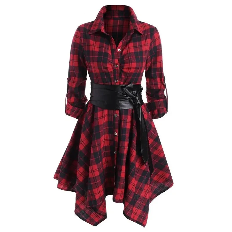 Robe Chemise en Tartan — ourlet mouchoir, esprit grunge goth