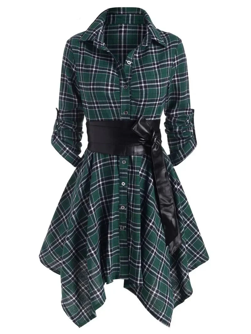 Robe Chemise en Tartan — ourlet mouchoir, esprit grunge goth - Image 6