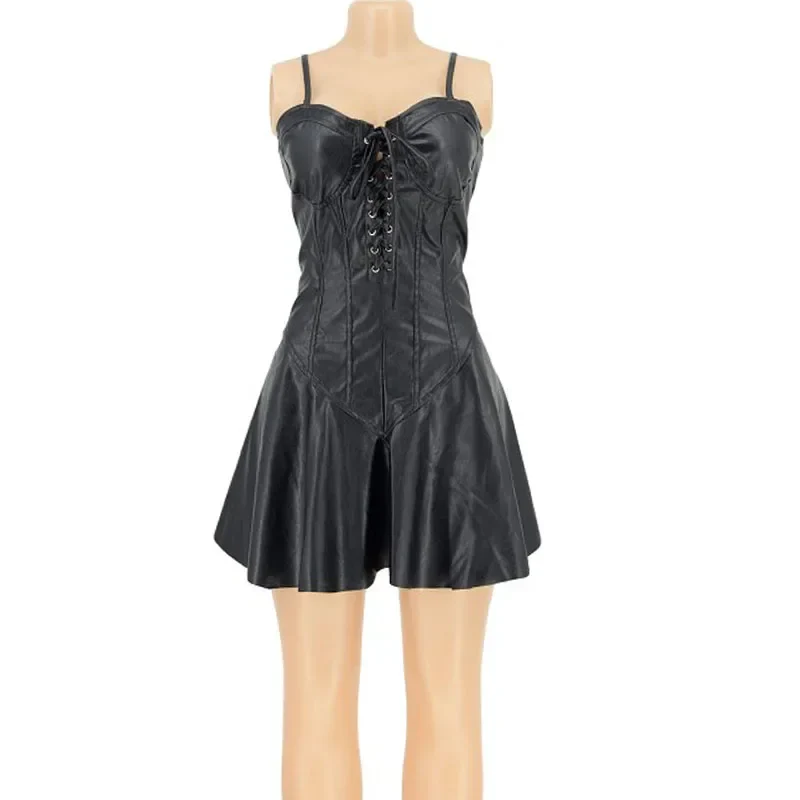 Robe Corset Gothique Femme - Simili Cuir et Laçage - Image 4