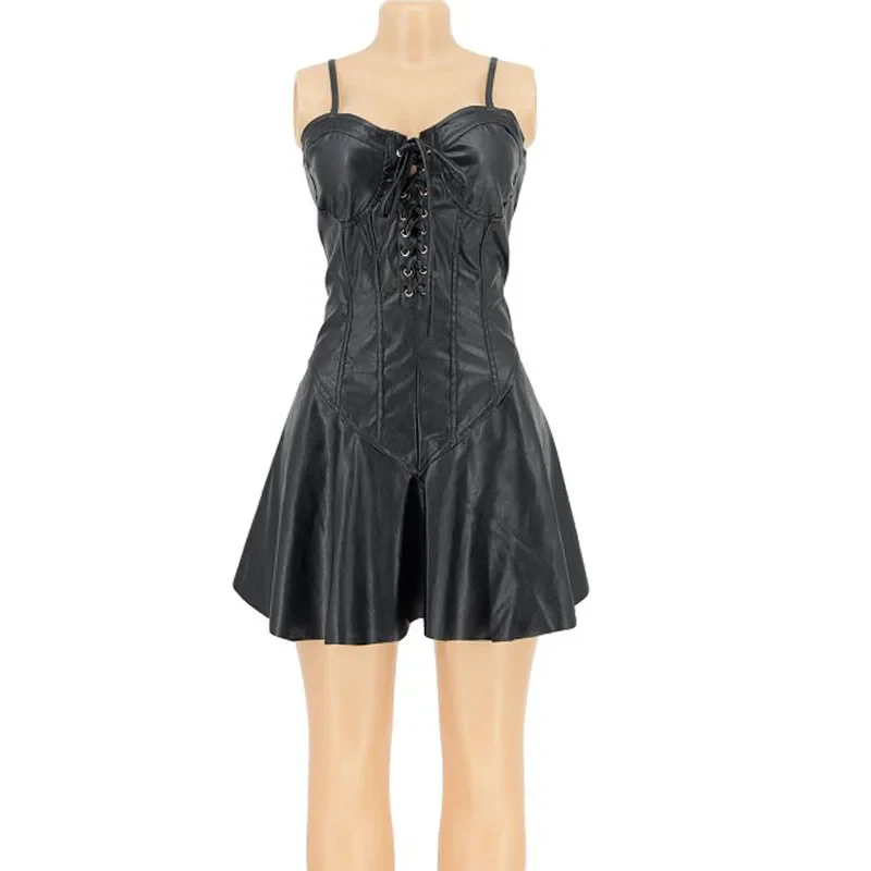 Robe Corset Gothique Femme - Simili Cuir et Laçage - Image 5