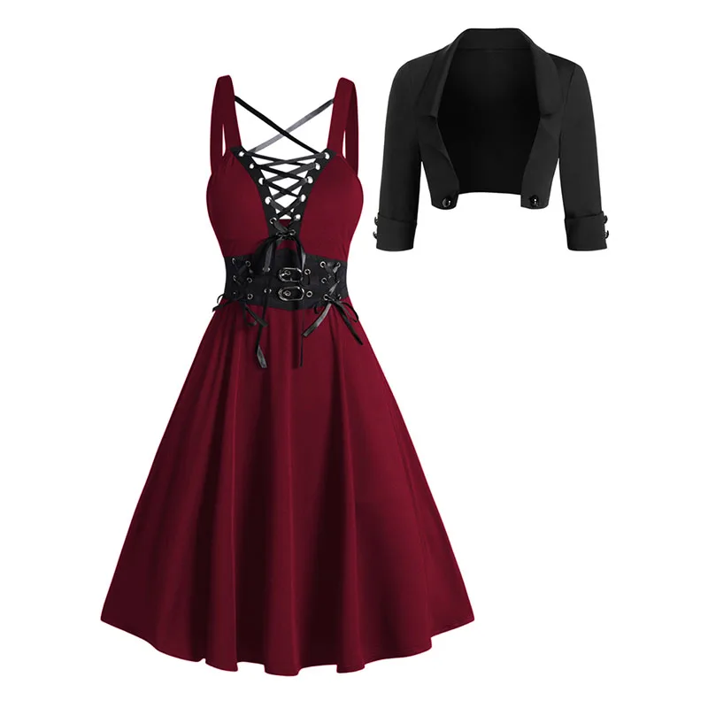 Robe Gothique avec Boléro — Veste Courte et Robe à Lacets