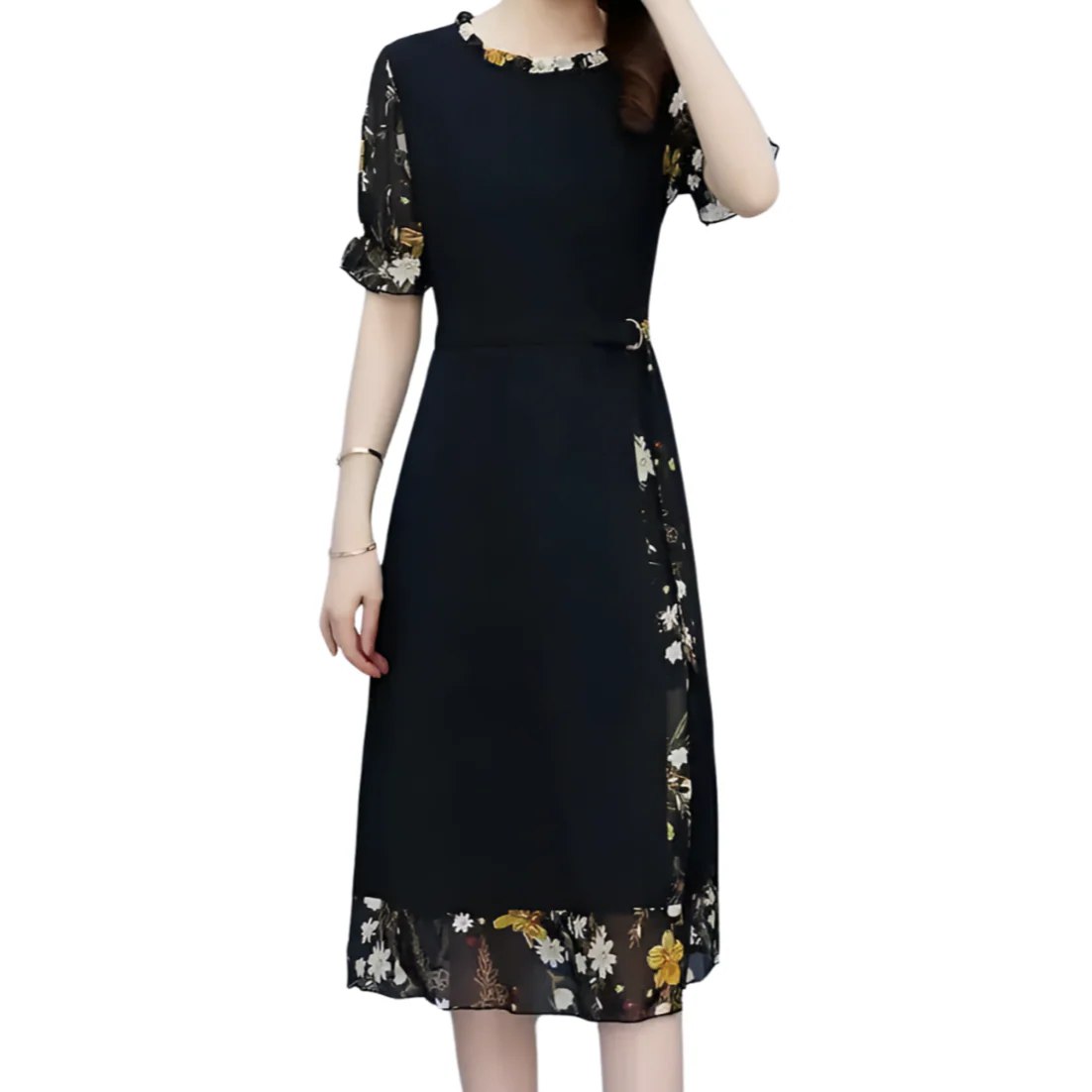 Robe Longue Noire Fleurie - Image 2