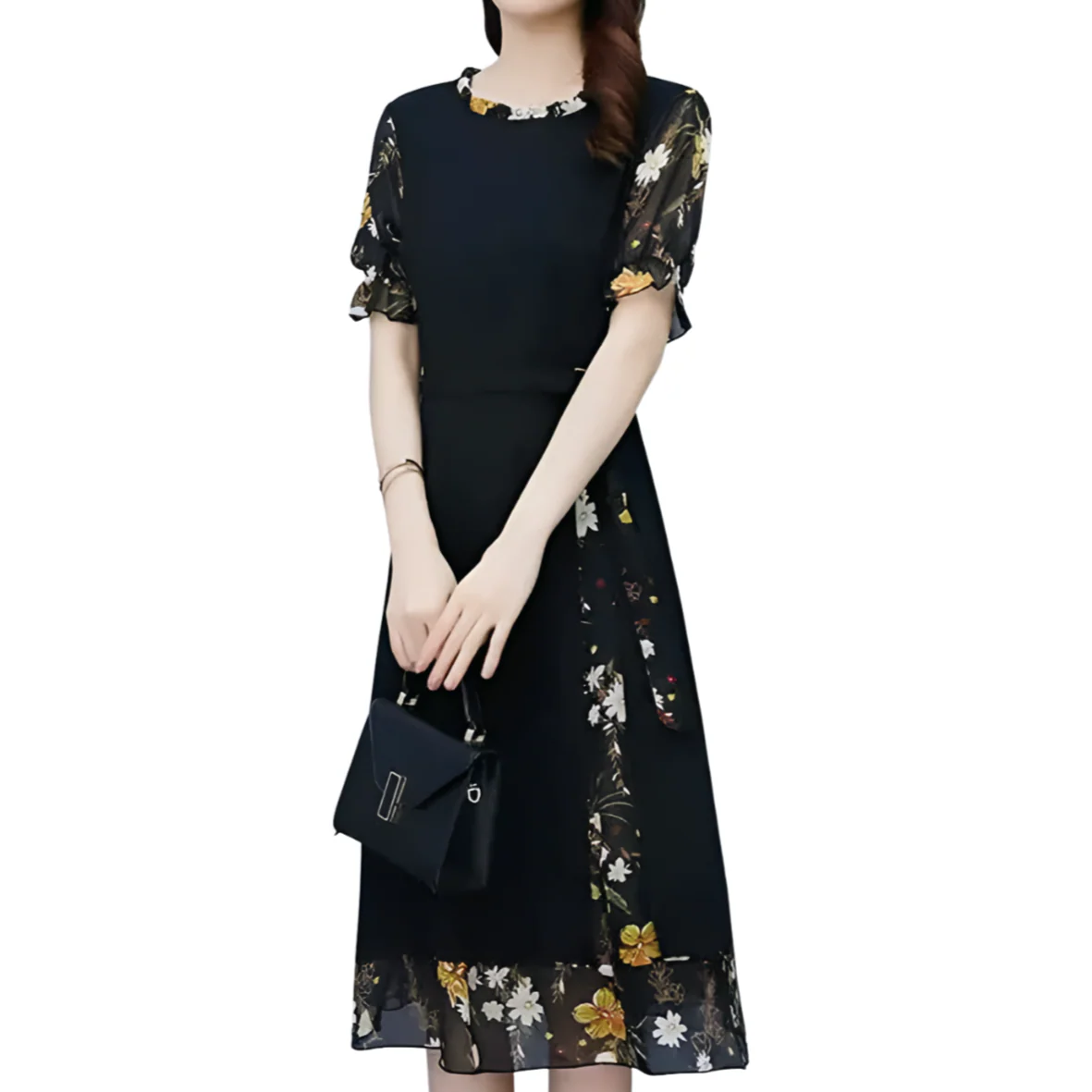 Robe Longue Noire Fleurie - Image 3