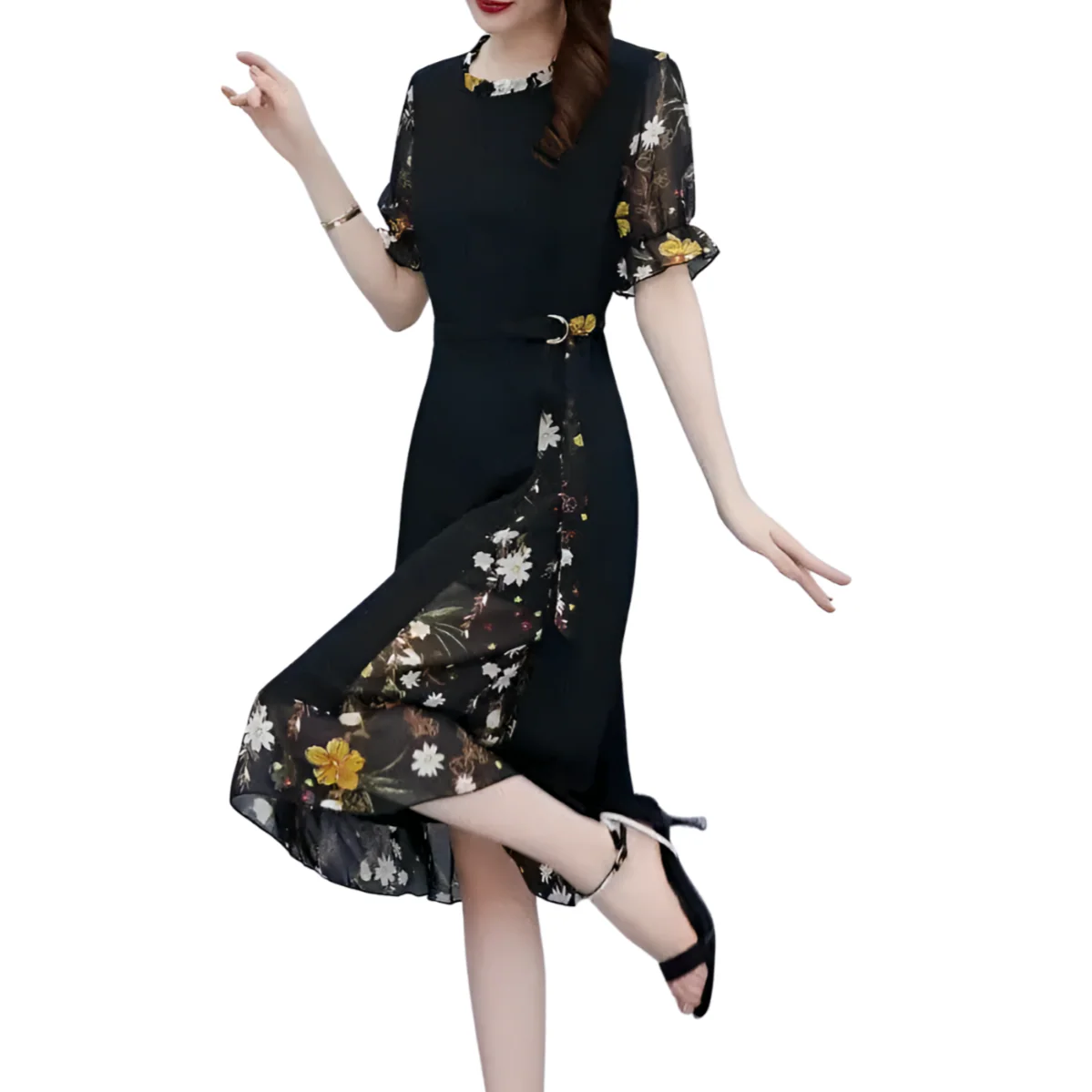 Robe Longue Noire Fleurie - Image 4