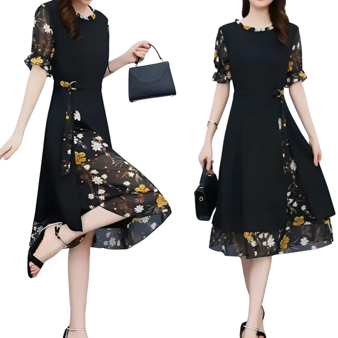 Robe Longue Noire Fleurie - Image 5