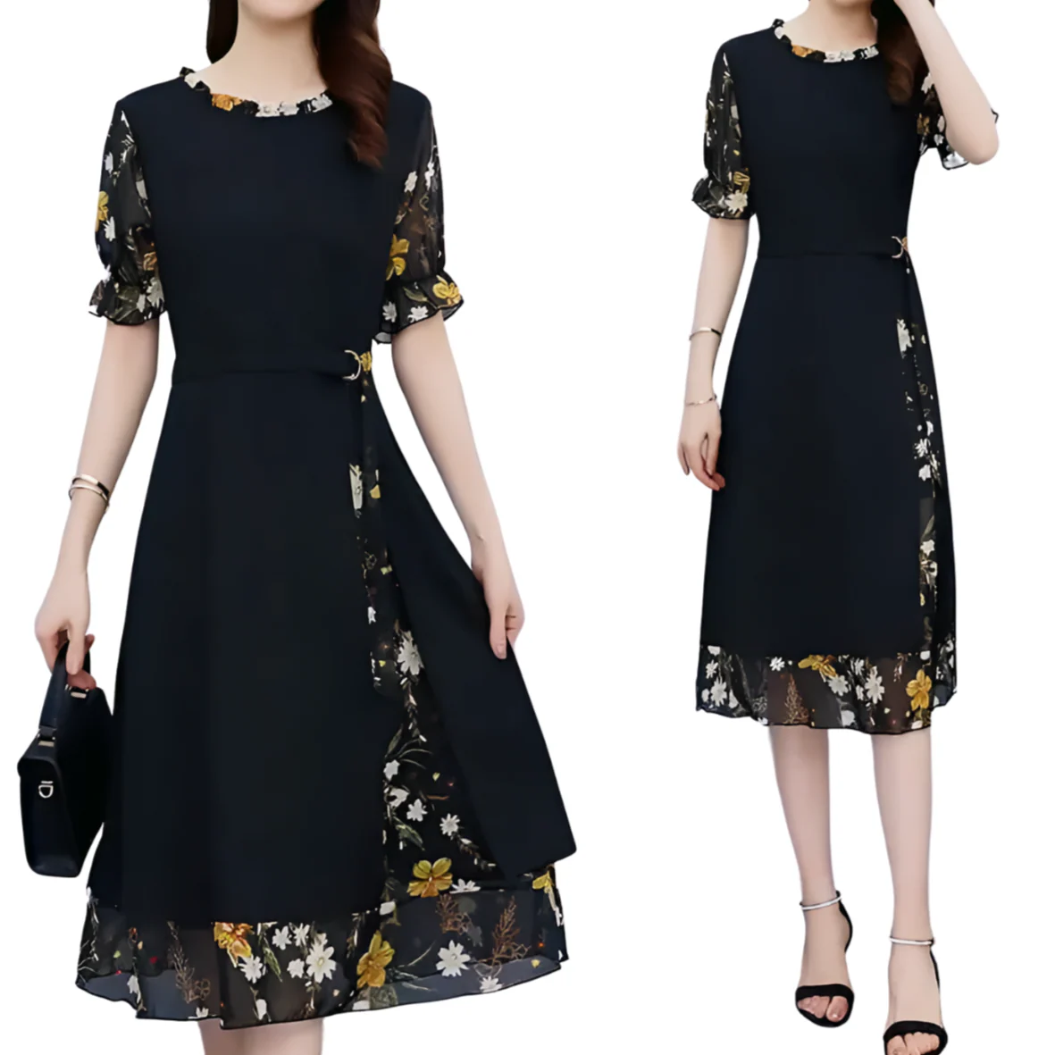 Robe Longue Noire Fleurie - Image 6
