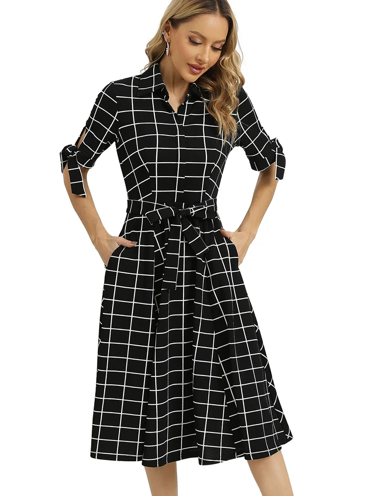 Robe Noire Classe à Carreaux - Image 2