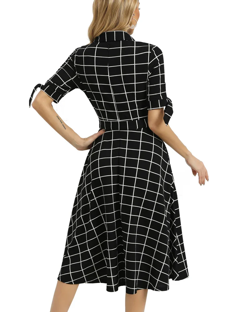 Robe Noire Classe à Carreaux - Image 3