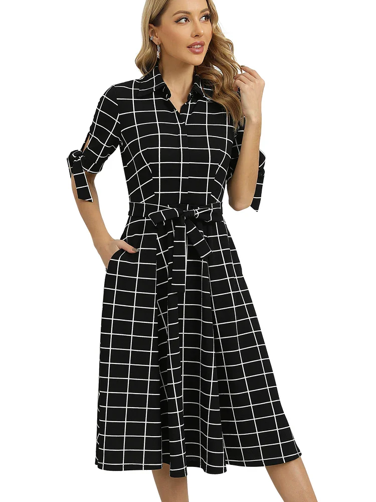 Robe Noire Classe à Carreaux - Image 4