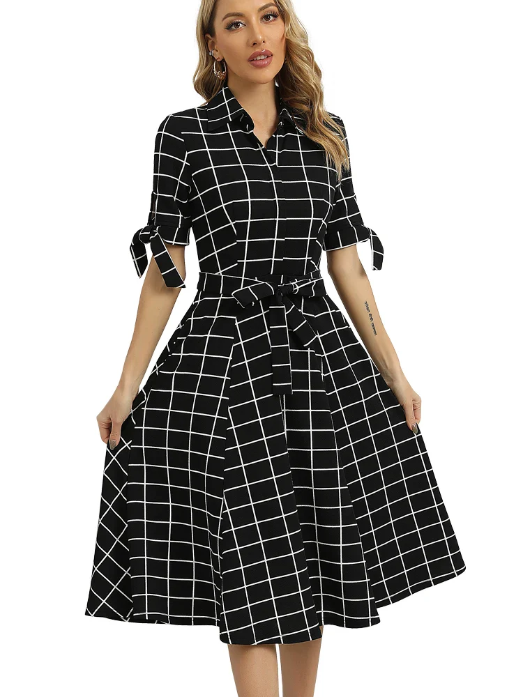 Robe Noire Classe à Carreaux - Image 5