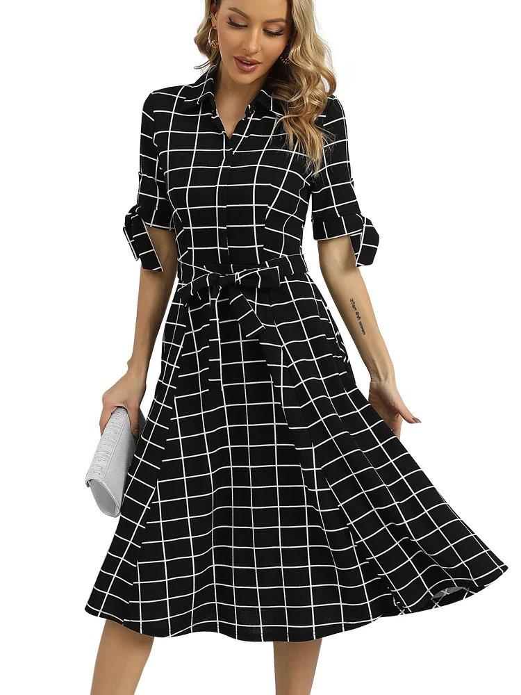 Robe Noire Classe à Carreaux - Image 6