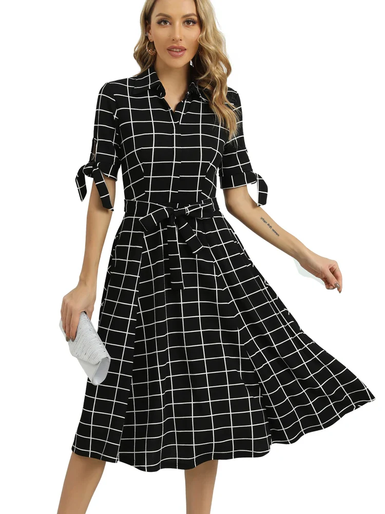 Robe Noire Classe à Carreaux - Image 7