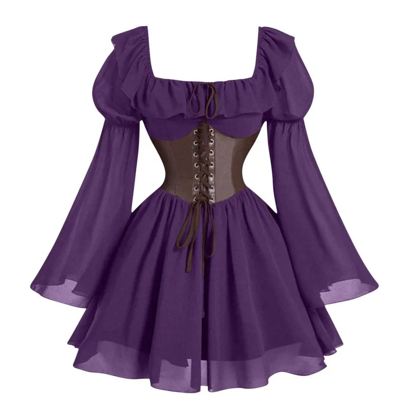 Robe Renaissance Médiévale Femme — Manches Longues Princesse à Taille Cintrée