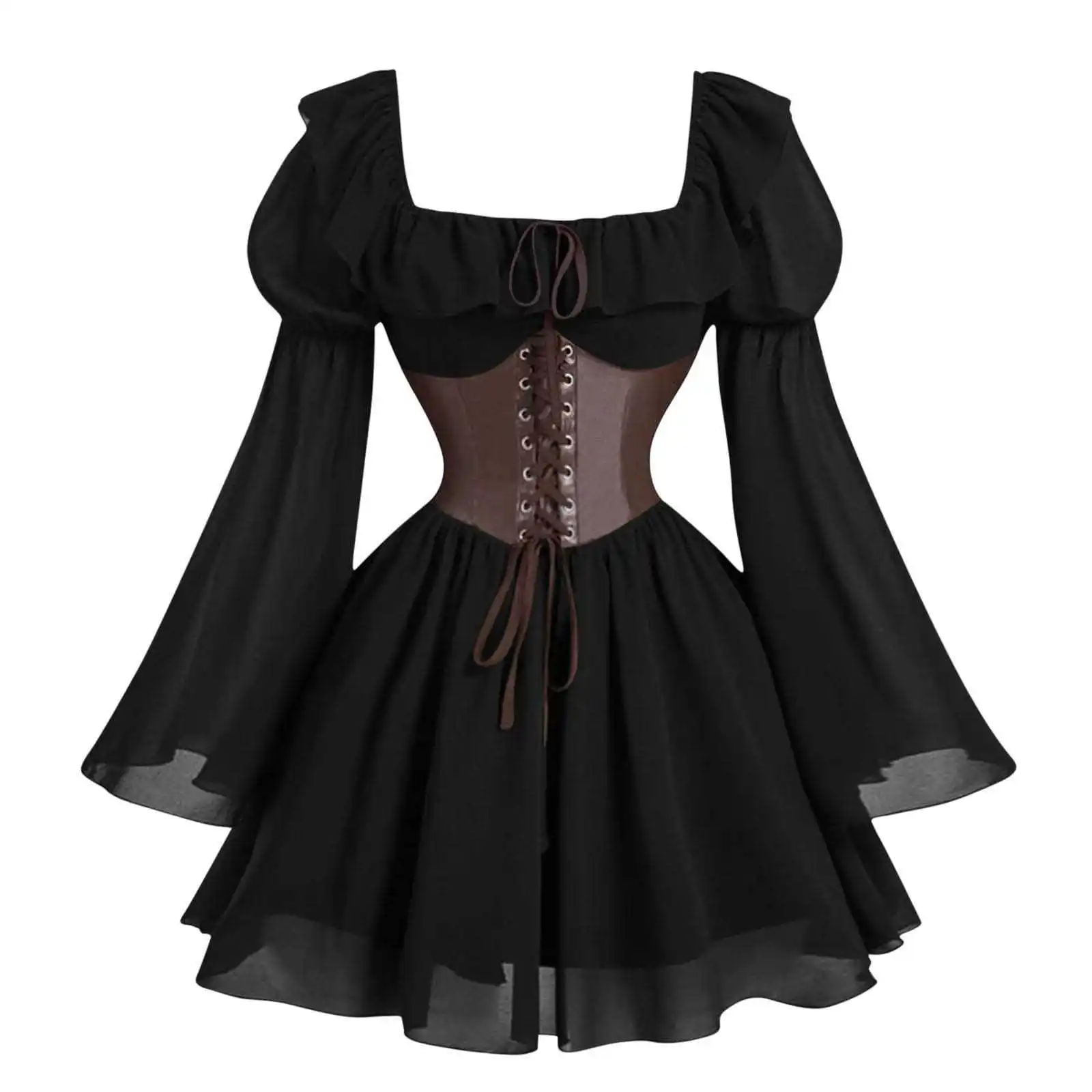Robe Renaissance Médiévale Femme — Manches Longues Princesse à Taille Cintrée - Image 10