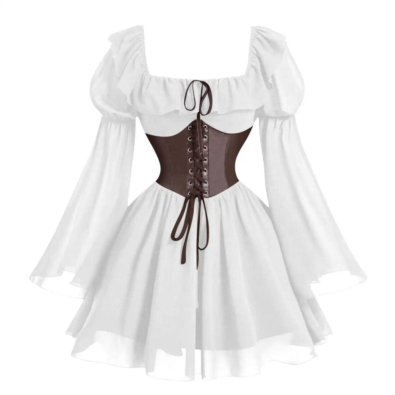 Robe Renaissance Médiévale Femme — Manches Longues Princesse à Taille Cintrée - Image 11