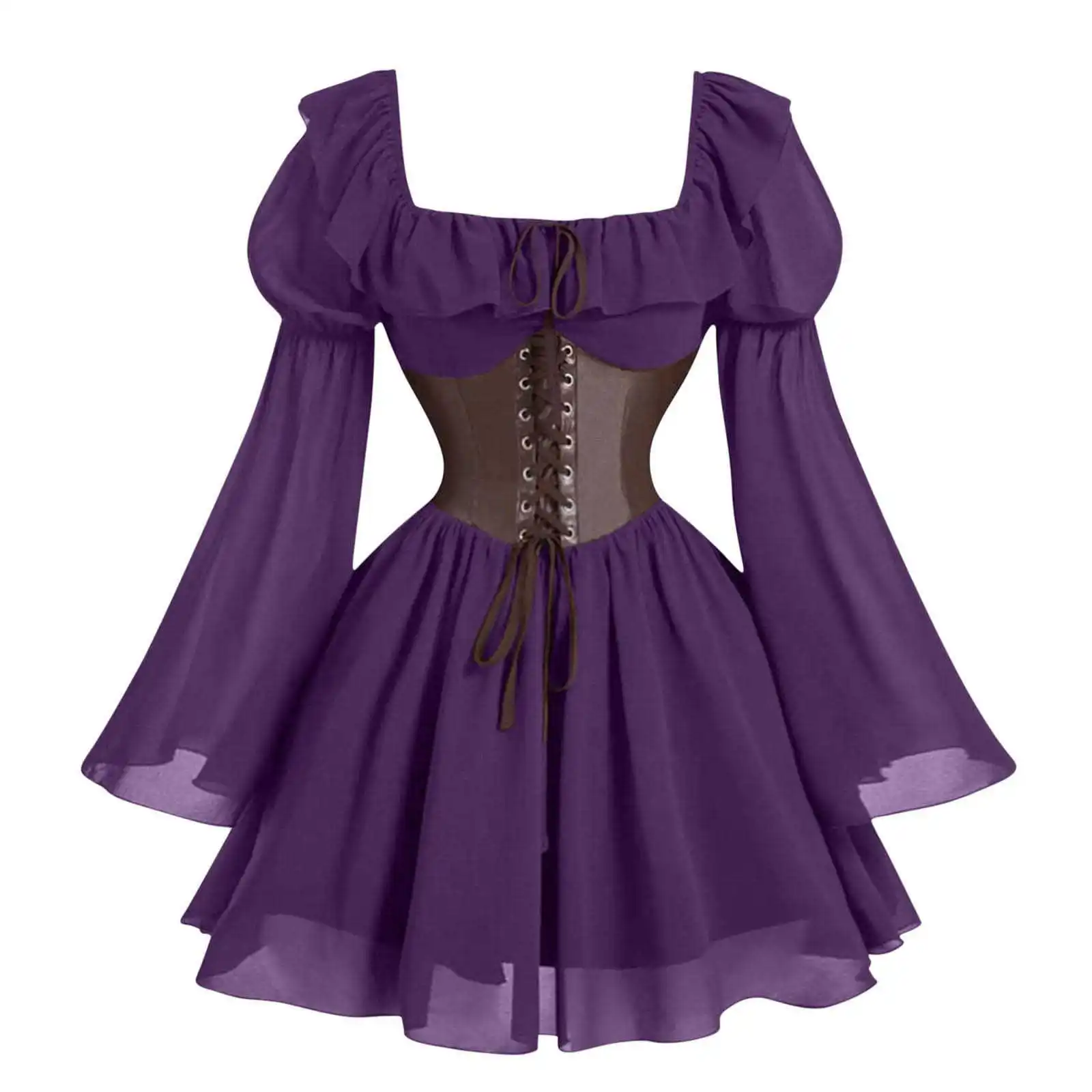 Robe Renaissance Médiévale Femme — Manches Longues Princesse à Taille Cintrée - Image 12