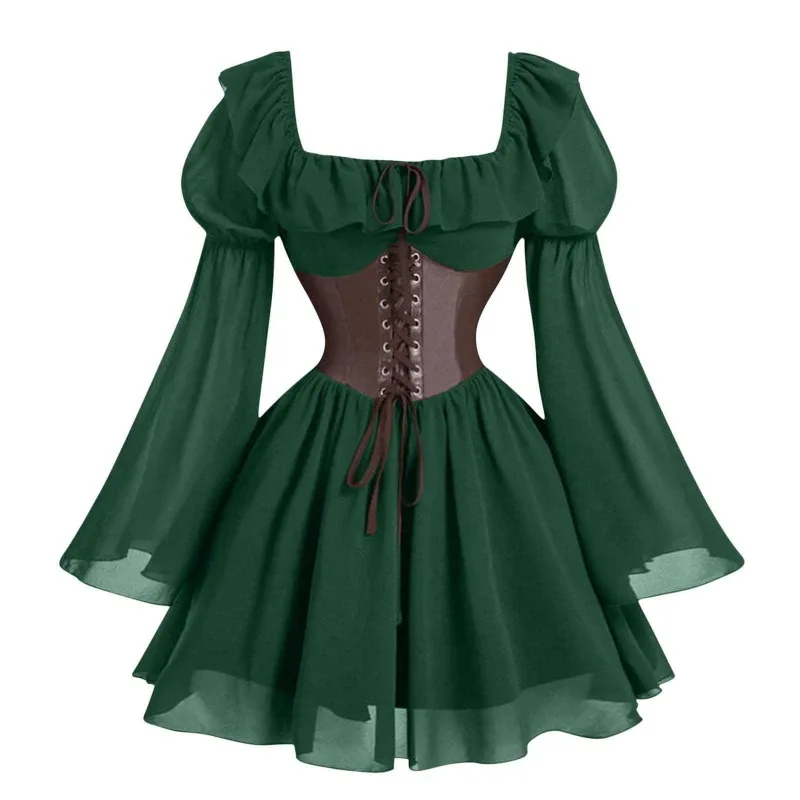 Robe Renaissance Médiévale Femme — Manches Longues Princesse à Taille Cintrée - Image 3