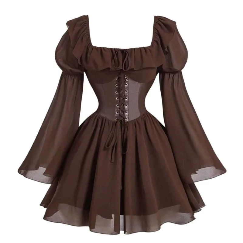 Robe Renaissance Médiévale Femme — Manches Longues Princesse à Taille Cintrée - Image 5