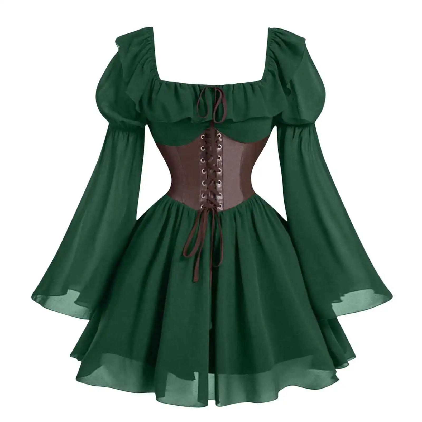 Robe Renaissance Médiévale Femme — Manches Longues Princesse à Taille Cintrée - Image 7