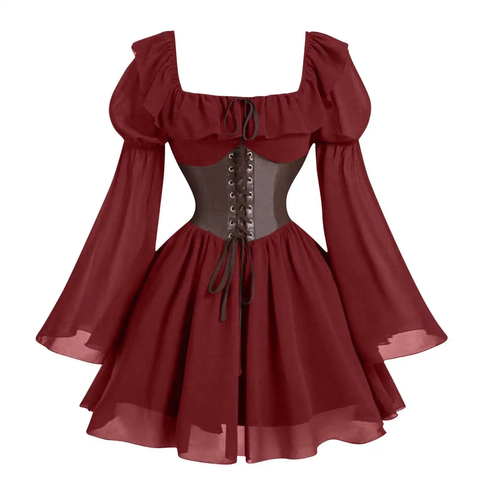 Robe Renaissance Médiévale Femme — Manches Longues Princesse à Taille Cintrée - Image 8