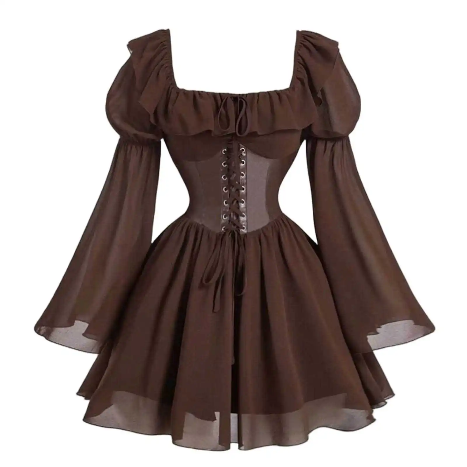 Robe Renaissance Médiévale Femme — Manches Longues Princesse à Taille Cintrée - Image 9