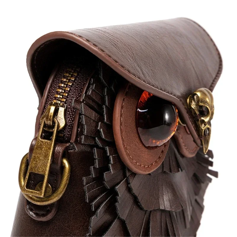Sac à bandoulière en cuir — Hiboux Steampunk - mini besace rétro - Image 3