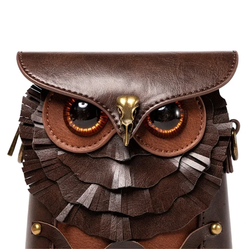 Sac à bandoulière en cuir — Hiboux Steampunk - mini besace rétro - Image 4