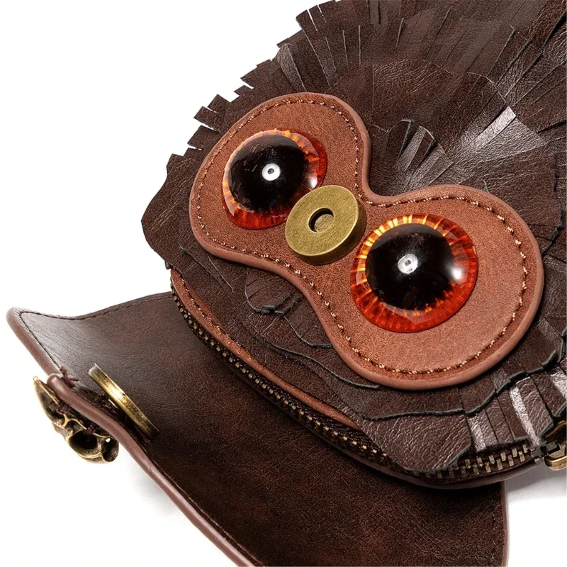 Sac à bandoulière en cuir — Hiboux Steampunk - mini besace rétro - Image 5