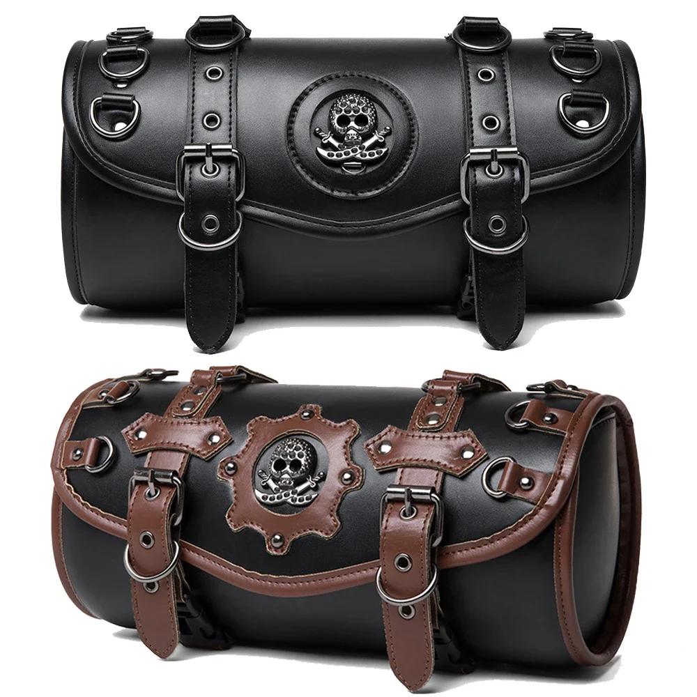 Sacoche Moto Steampunk - Rouleau Cuir et Engrenages