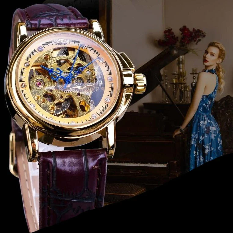 Montre Squelette Femme Dorée - Steampunk Glamour - Image 3