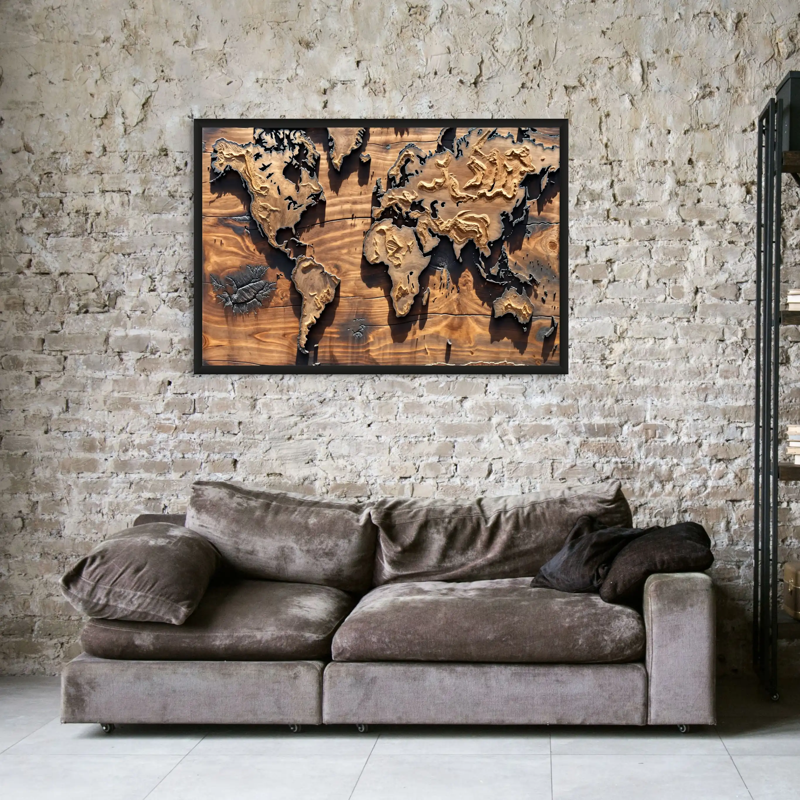 Tableau Carte du Monde Bois — Steampunk Style