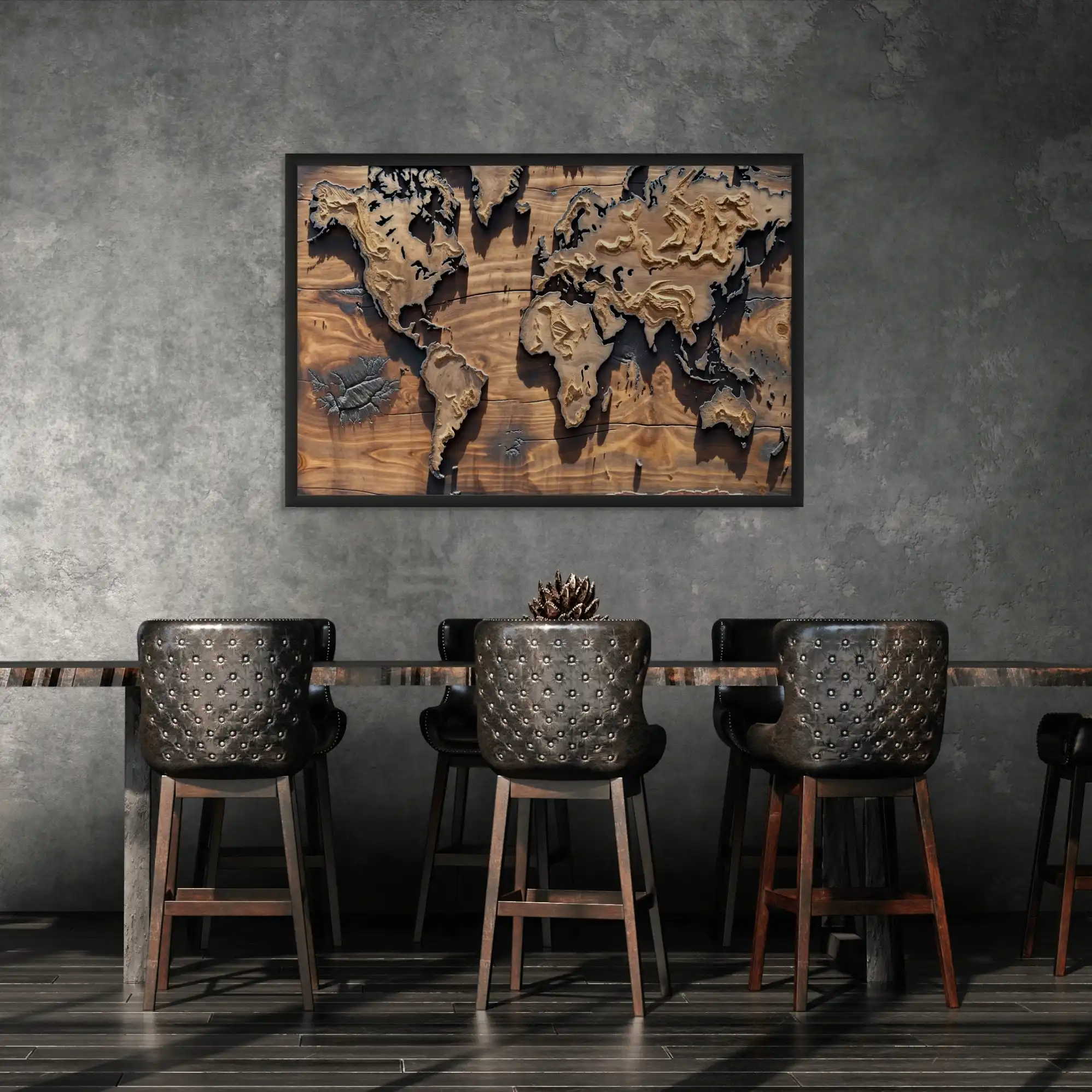 Tableau Carte du Monde Bois — Steampunk Style - Image 4