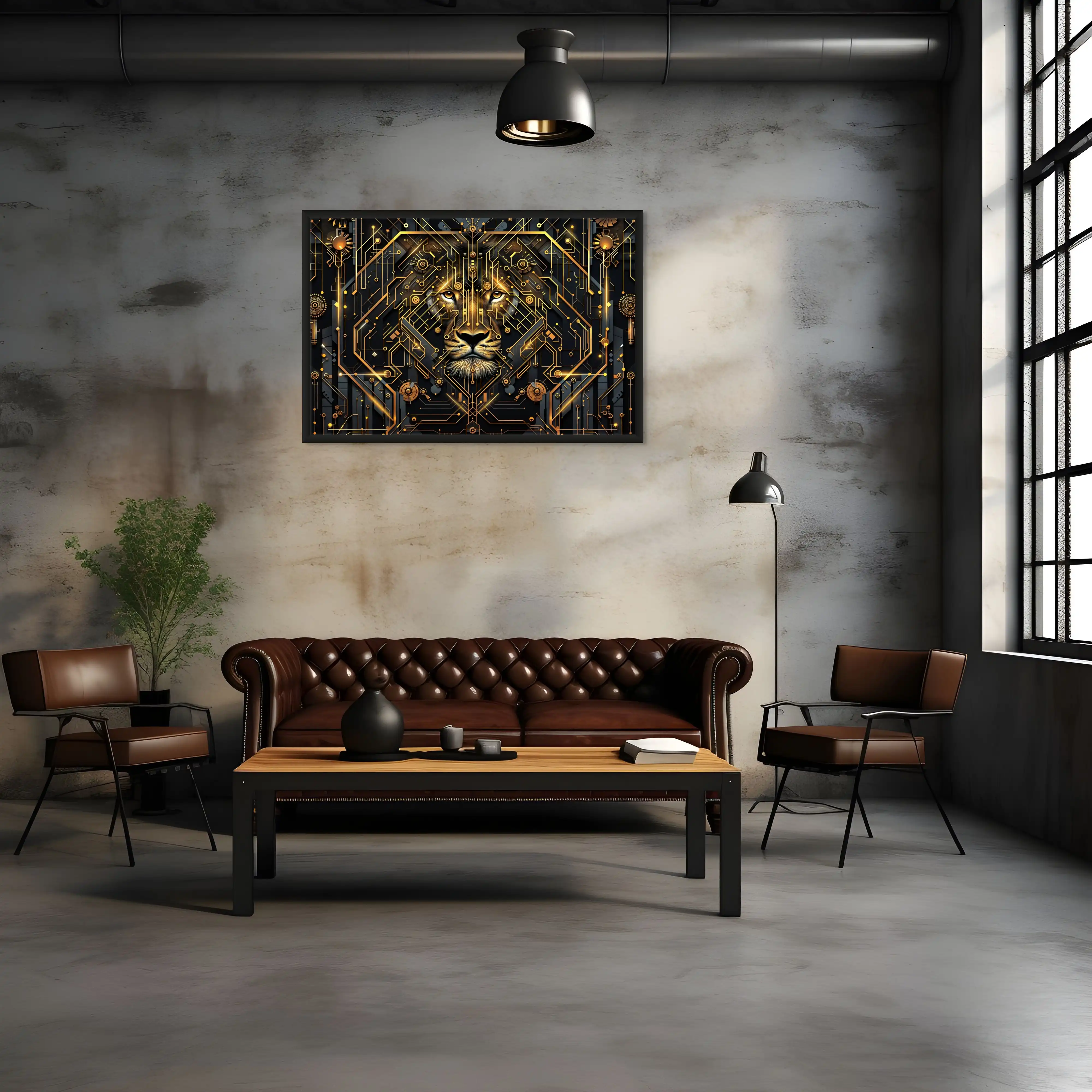 Tableau Lion Géométrique — Art Déco