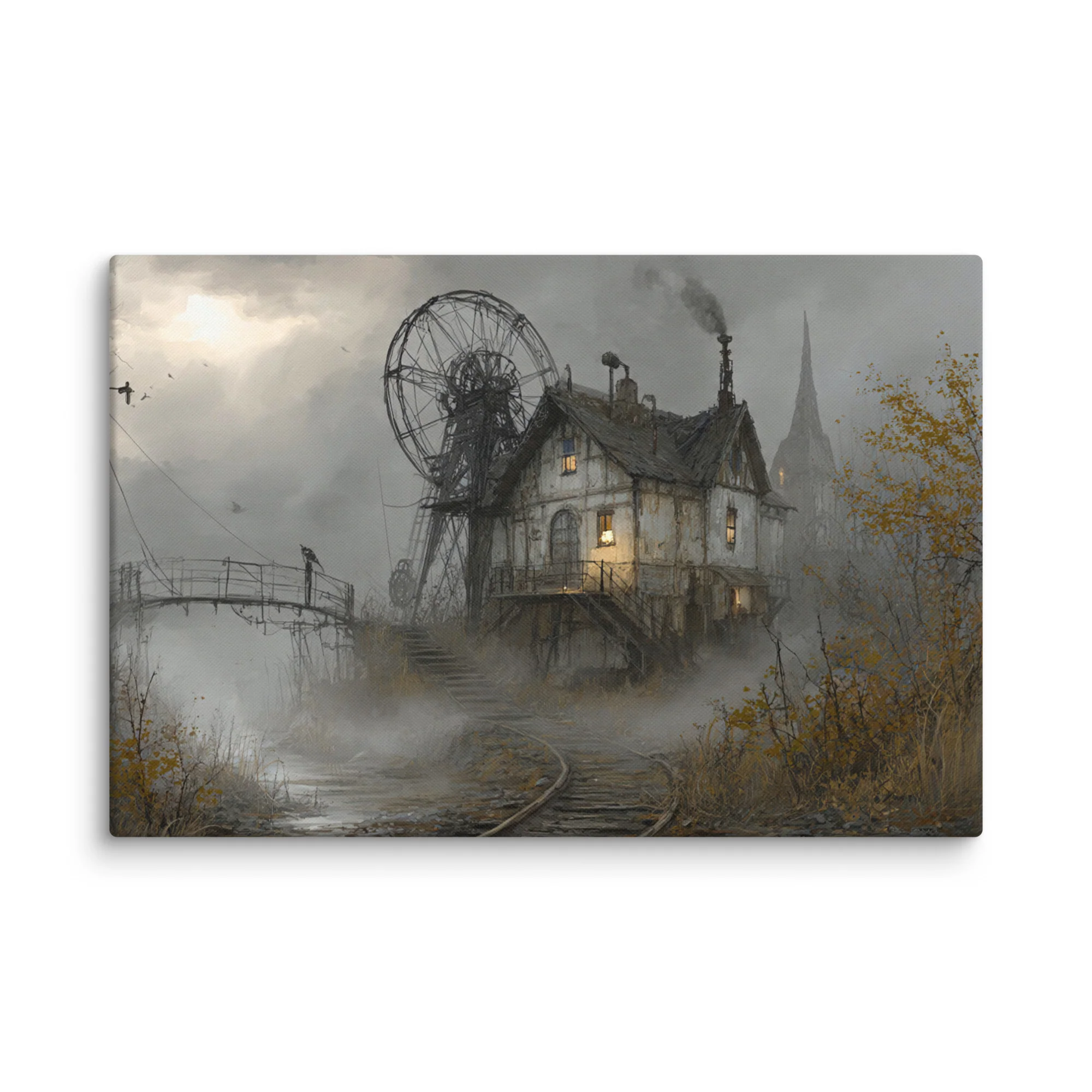 Tableau Paysage Steampunk — Village Perdu