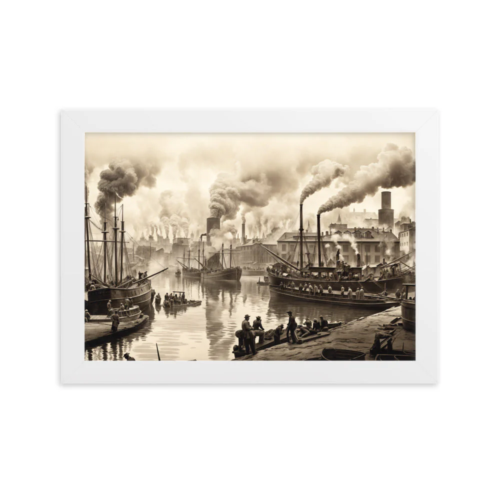 Tableau Vintage Industriel - Port Noir et Blanc Encadré - Image 10