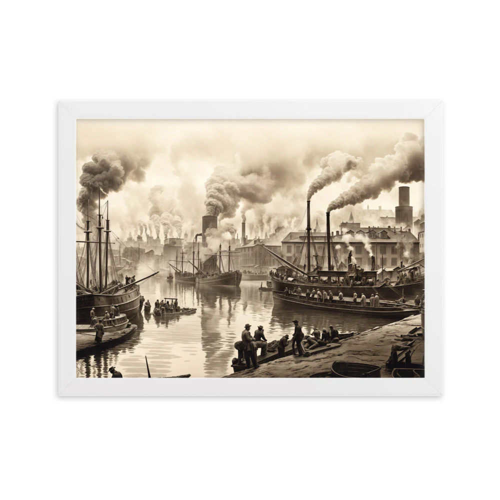 Tableau Vintage Industriel - Port Noir et Blanc Encadré - Image 11
